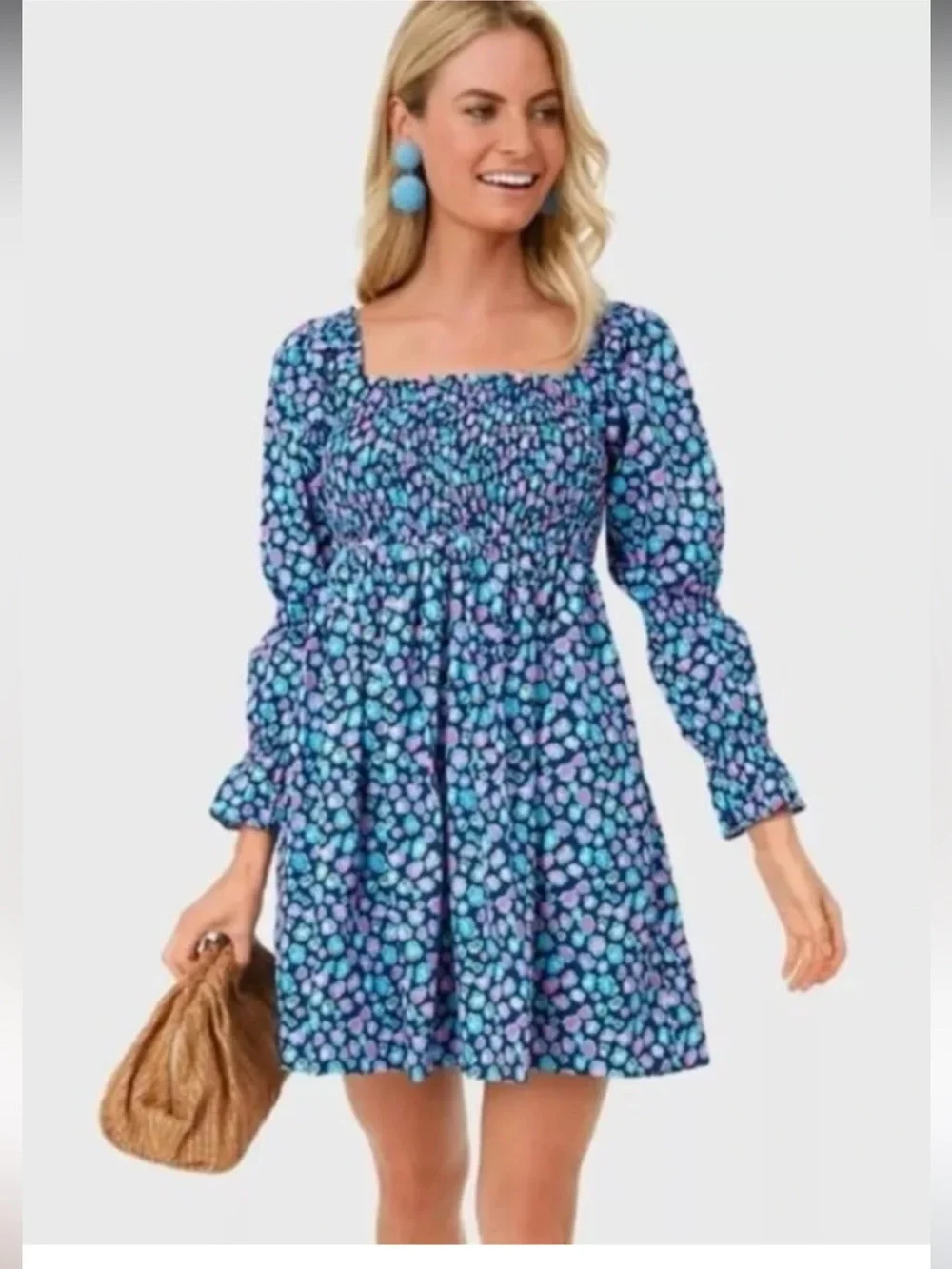 NWT Lilly Pulitzer Beyonca Smocked Dress Seabreeze Blue Low Tide Spotted XXS